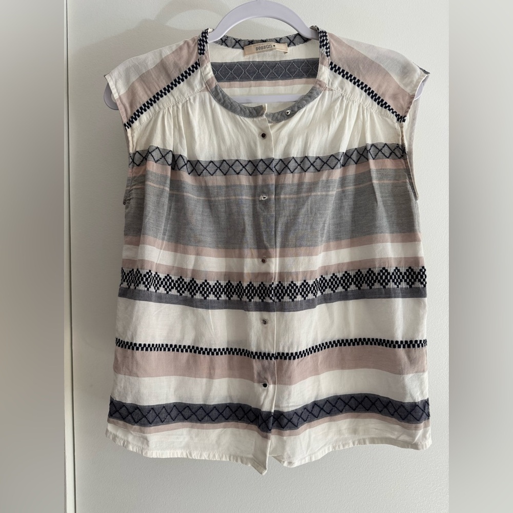 Sessun Striped Blouse with Embroidery Details